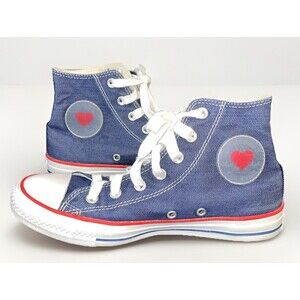Converse Chuck Taylor Sz 6 Men / 8 Women Blue Denim Heart Love All Stars Hi Top